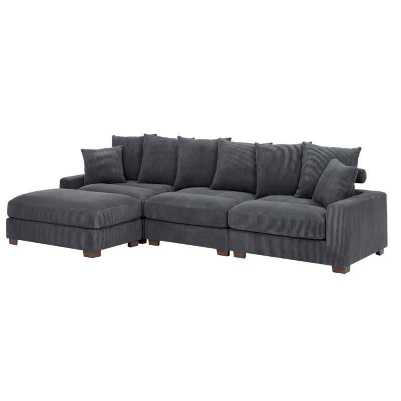Ava Rae 4 Piece Corduroy Sectional Wade Logan Body Fabric Gray Corduroy